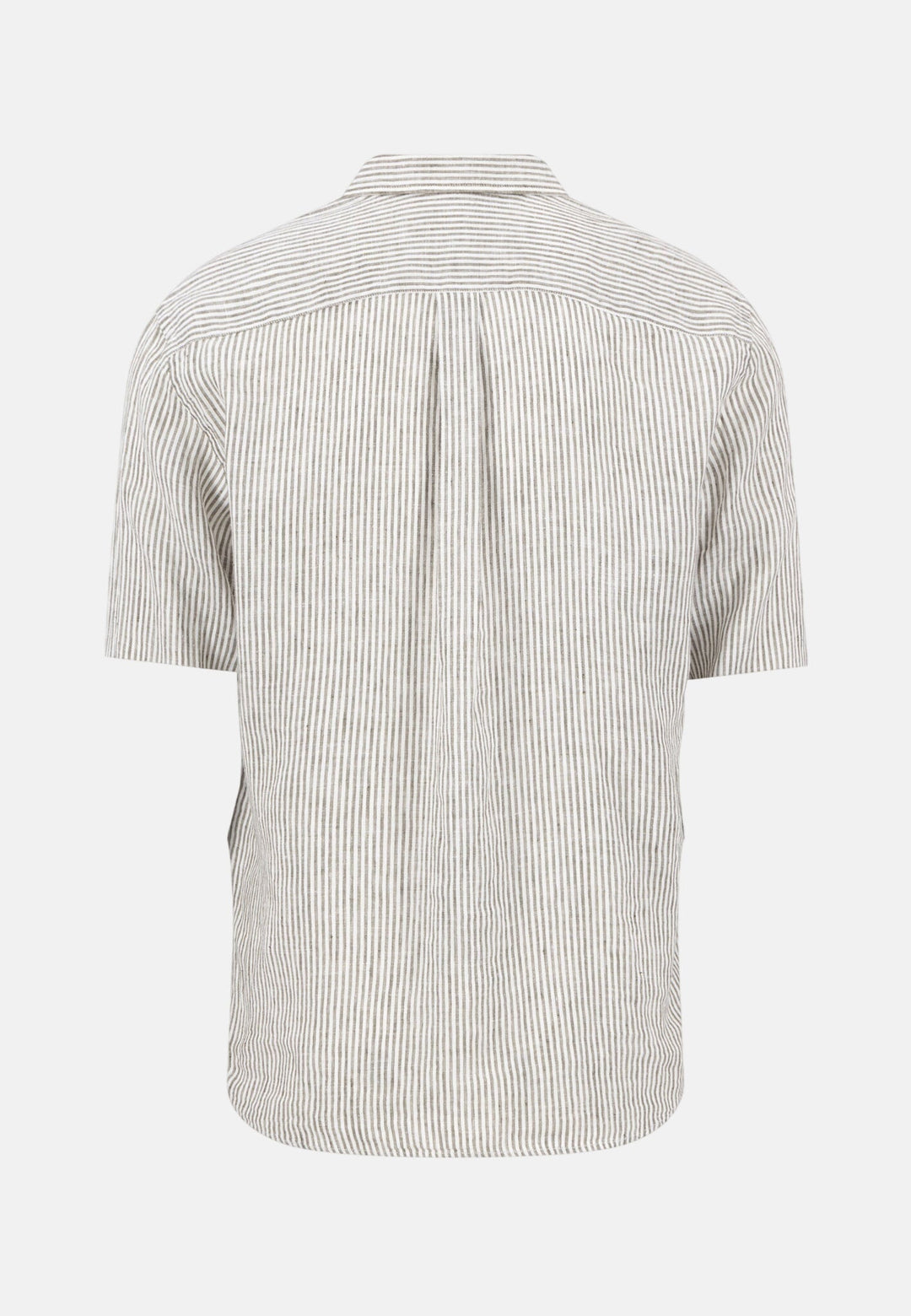 Fynch - Hatton Bengal Stripe Pure Linen Short Sleeved Shirt Dark Khaki 16046021-719-M
