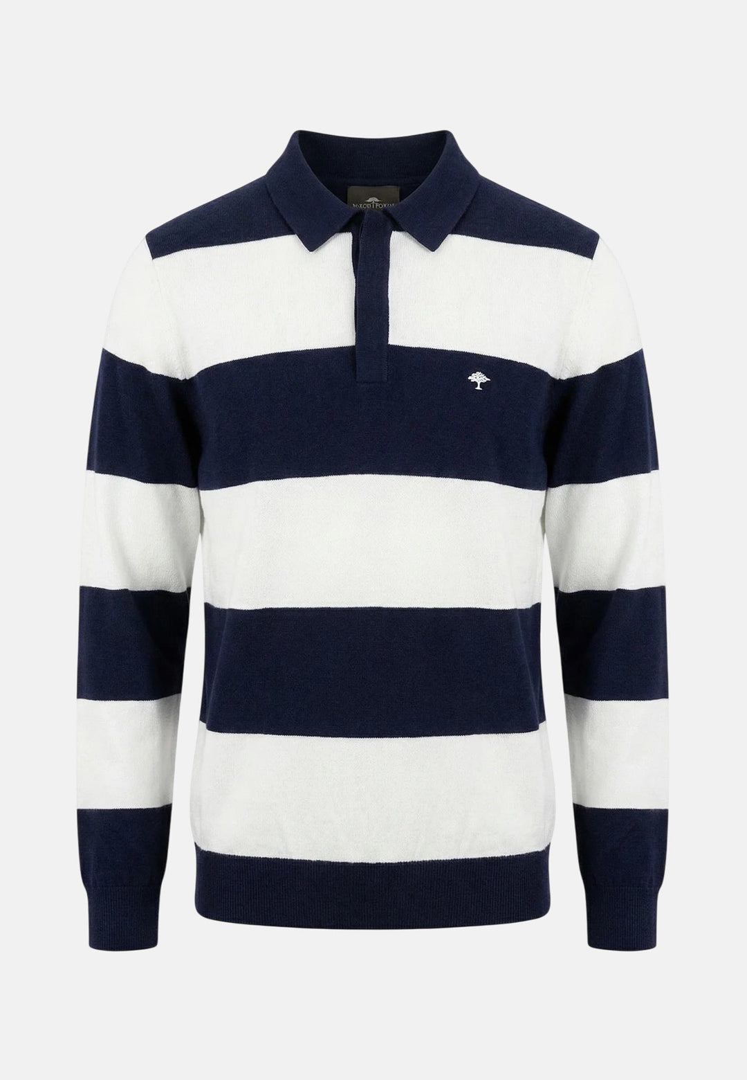 Fynch - Hatton Block Stripe Cotton Linen Polo Collar Knit Navy - 1603706-690-M - fynch - hatton.co.uk