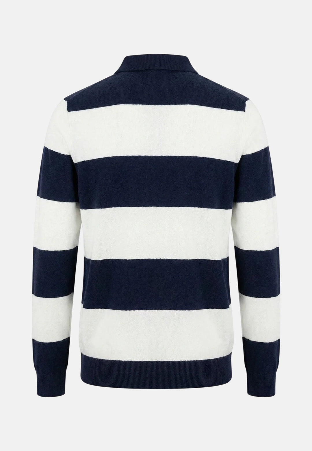Fynch - Hatton Block Stripe Cotton Linen Polo Collar Knit Navy - 1603706-690-M - fynch - hatton.co.uk