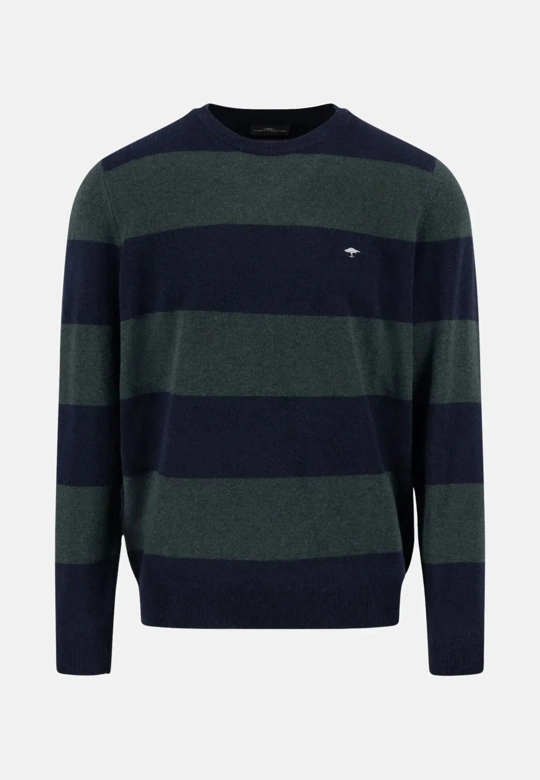 Fynch - Hatton - Block Stripe Merino Wool Cashmere Crewneck Knit Navy - 1510809-690-S