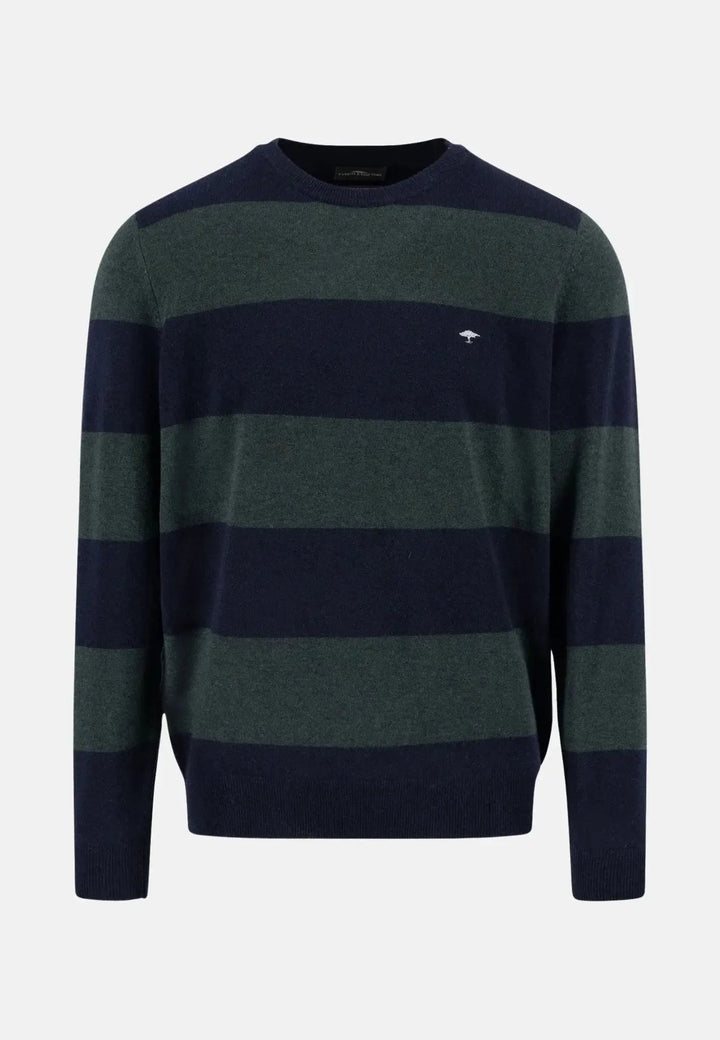 Fynch - Hatton - Block Stripe Merino Wool Cashmere Crewneck Knit Navy - 1510809-690-S