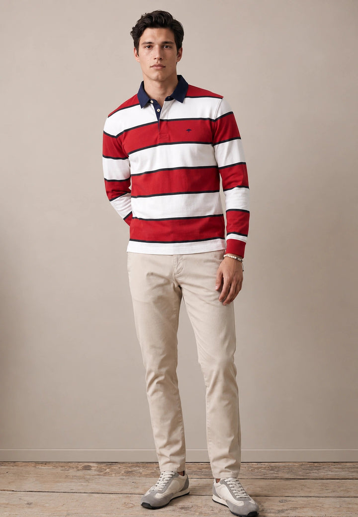 Fynch-Hatton Block Stripe Rugby Shirt Brick 16141363-346-M