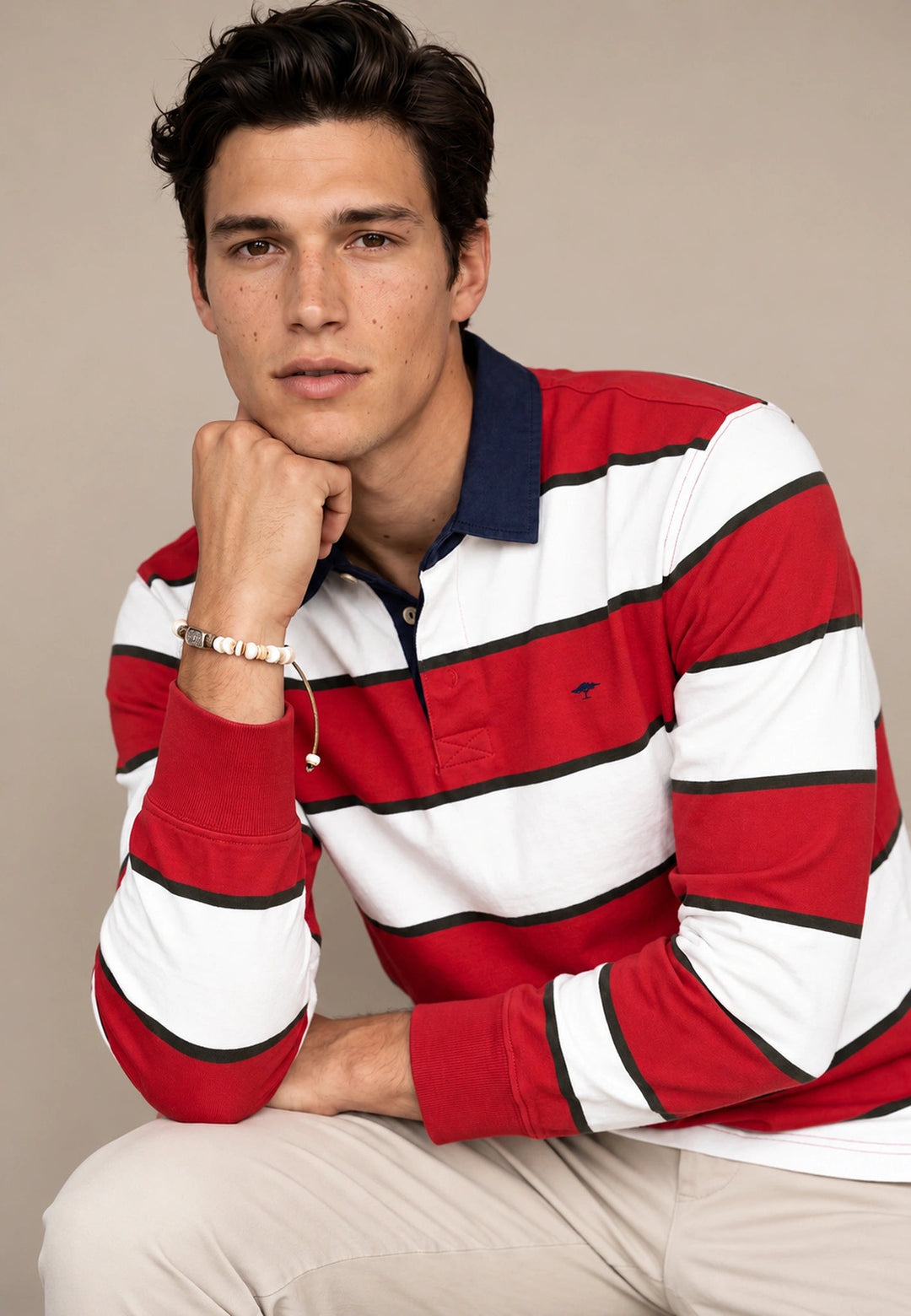 Fynch-Hatton Block Stripe Rugby Shirt Brick 16141363-346-M