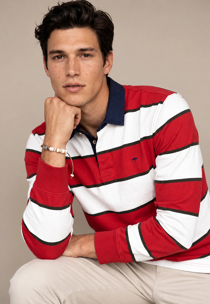 Fynch-Hatton Block Stripe Rugby Shirt Brick 16141363-346-M