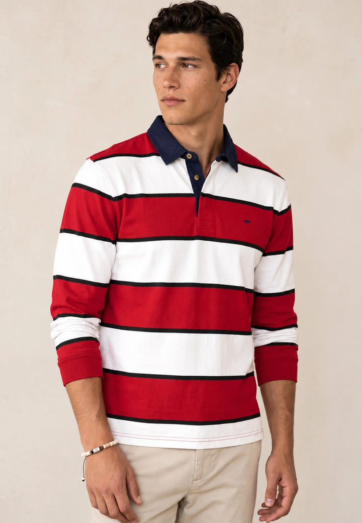 Fynch-Hatton Block Stripe Rugby Shirt Brick 16141363-346-M