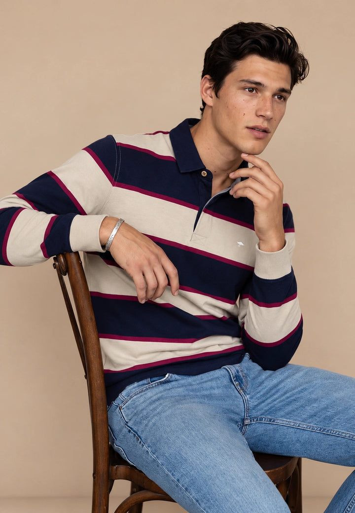 Fynch-Hatton Block Stripe Rugby Shirt Clay 16141363-848-S