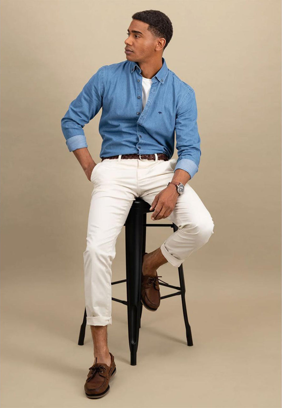 Fynch - Hatton Button Down Denim Shirt Crystal Blue 15027030-604-S