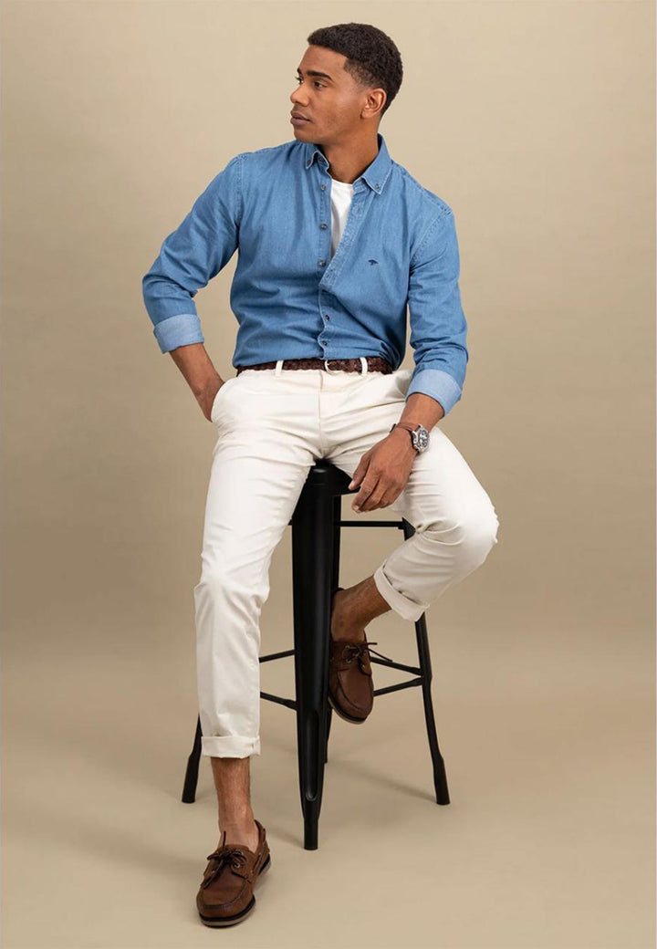 Fynch - Hatton Button Down Denim Shirt Crystal Blue 15027030-604-S