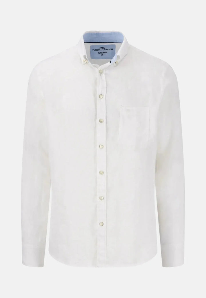Fynch - Hatton Button Down Linen Shirt White 15136000-802-S