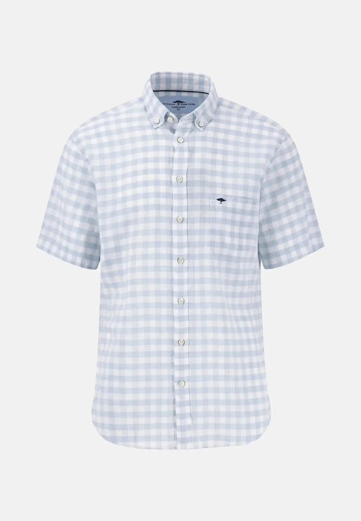Check Linen Button Down Short Sleeved Shirt Summer Breeze – FYNCH-HATTON, image 1 of 2