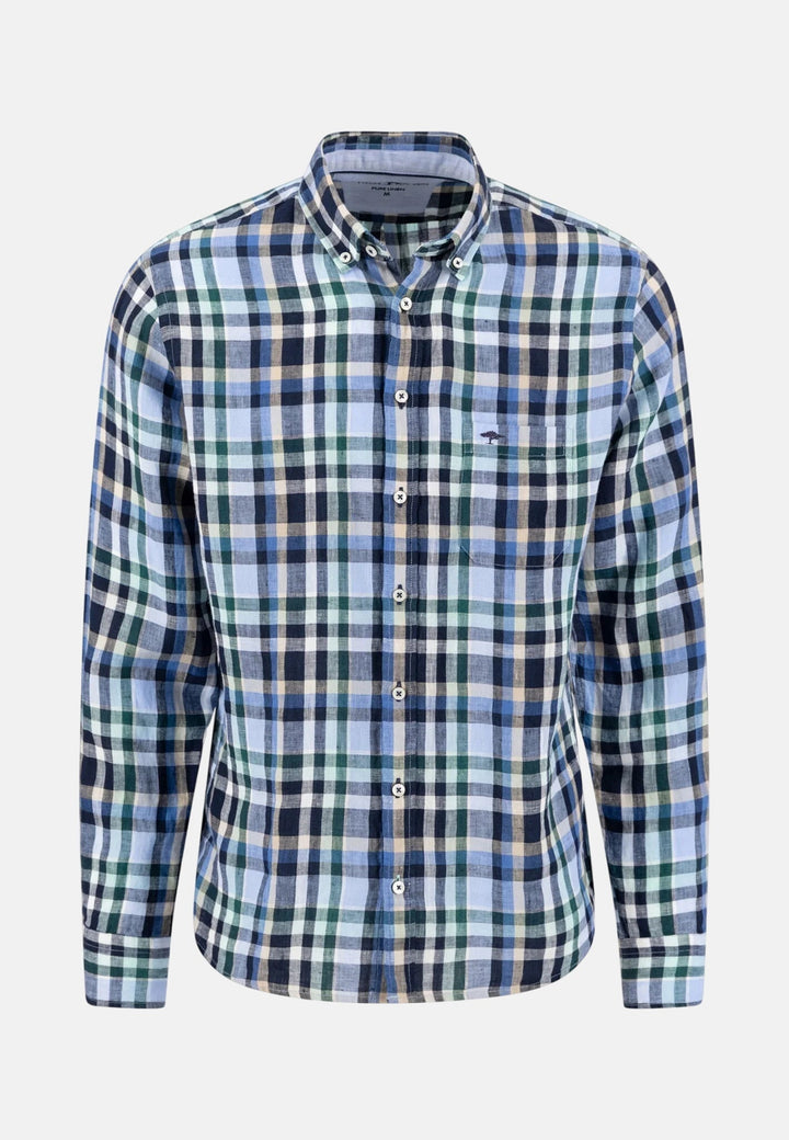 Fynch - Hatton Check Pattern Pure Linen Button Down Shirt Pine Green 16136030-727-M