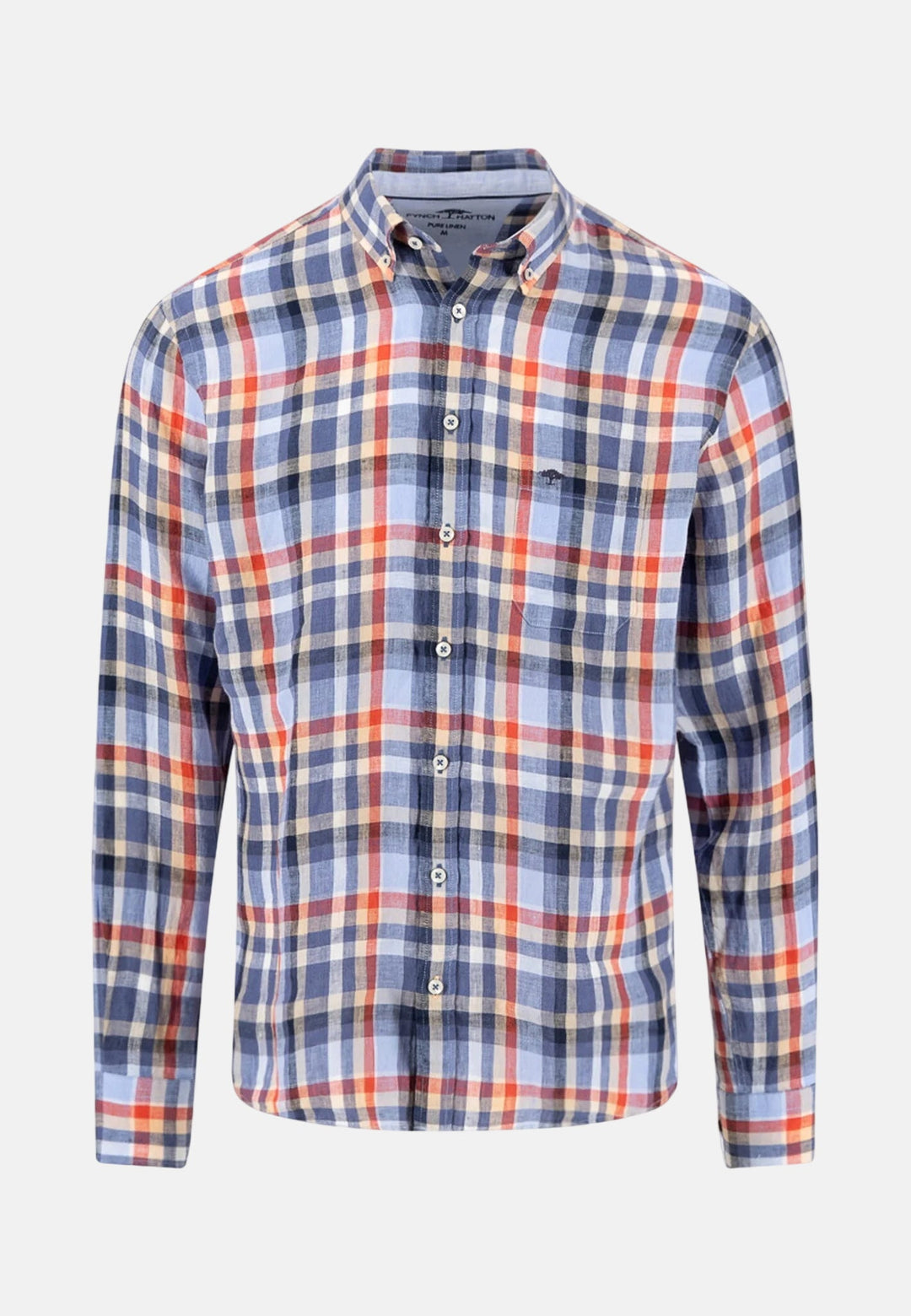 Fynch - Hatton Check Pattern Pure Linen Button Down Shirt Spicy Red 16136030-369-M