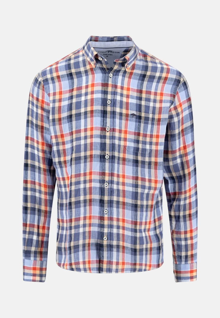 Fynch - Hatton Check Pattern Pure Linen Button Down Shirt Spicy Red 16136030-369-M