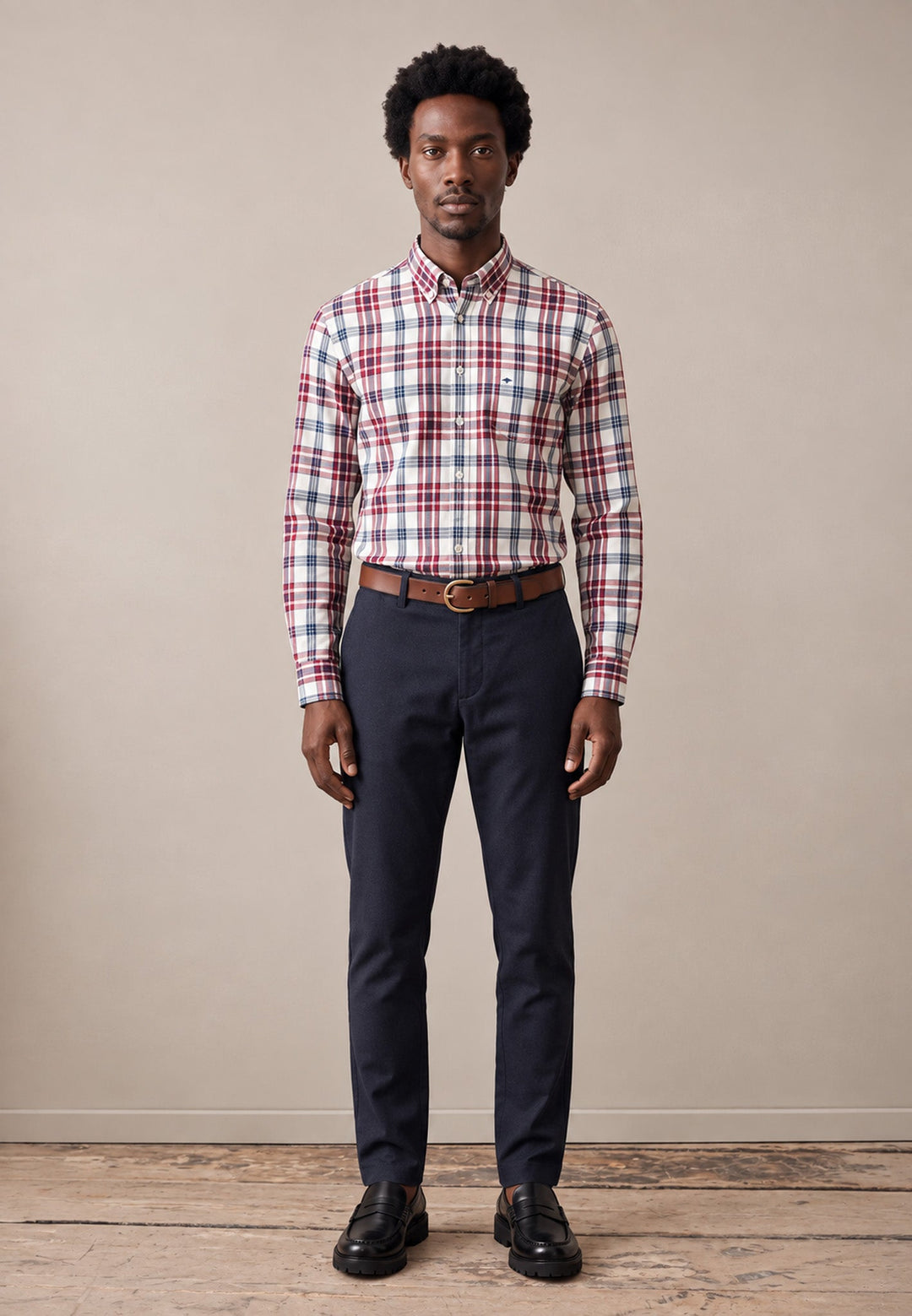 Fynch-Hatton Colorful Twill Check Button Down Shirt Grape 16086210-416-M