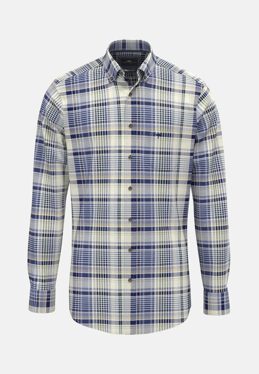 Fynch - Hatton Colourful Flannel Button Down Check Shirt Misty Blue - 15108090-638-S - fynch - hatton.co.uk