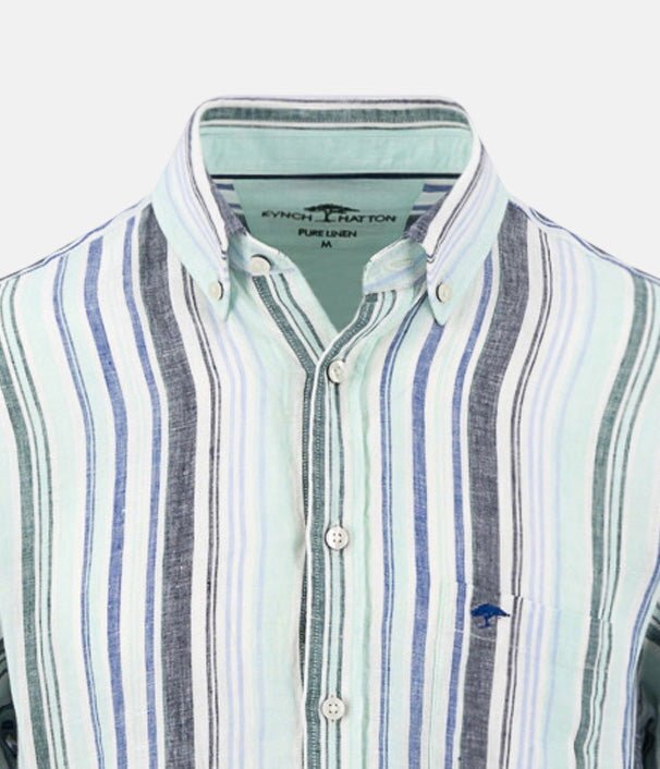 Fynch - Hatton Colourful Stripes Linen Button Down Short Sleeved Shirt Mint 16046041-744-M