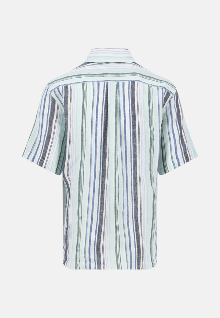 Fynch - Hatton Colourful Stripes Linen Button Down Short Sleeved Shirt Mint 16046041-744-M