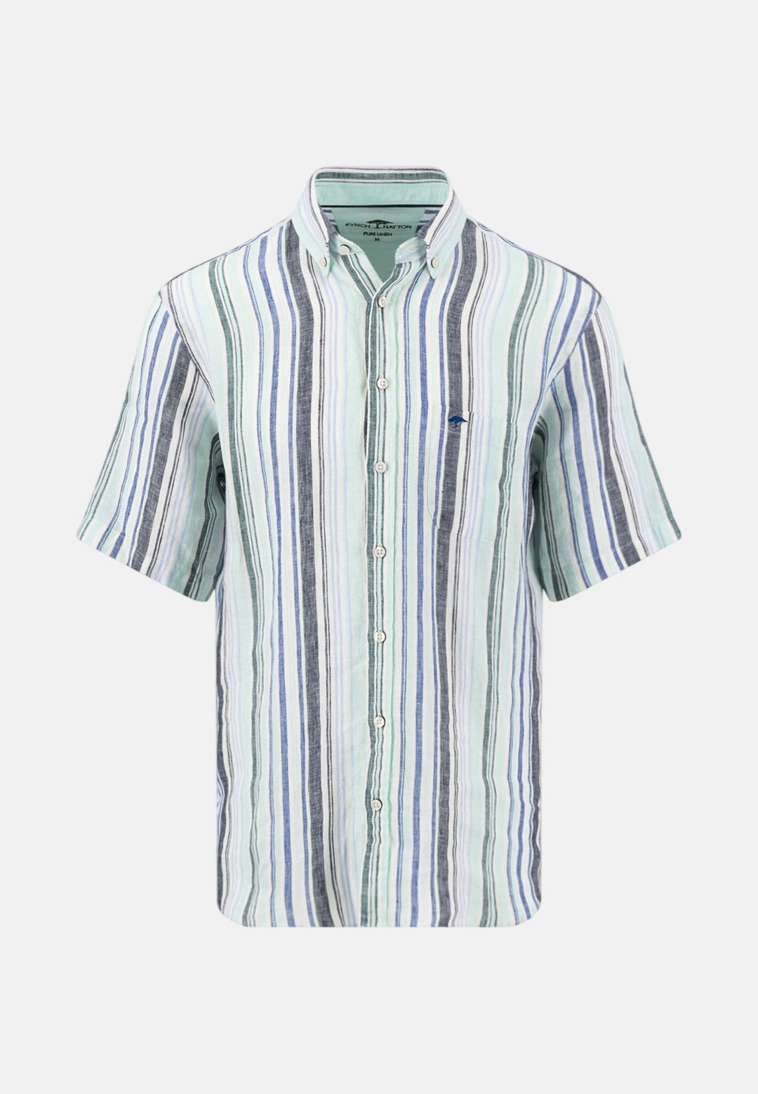 Fynch - Hatton Colourful Stripes Linen Button Down Short Sleeved Shirt Mint 16046041-744-M