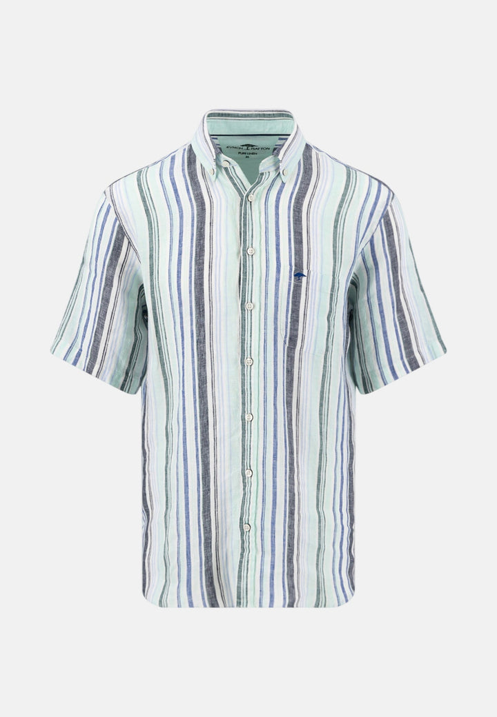 Fynch - Hatton Colourful Stripes Linen Button Down Short Sleeved Shirt Mint 16046041-744-M
