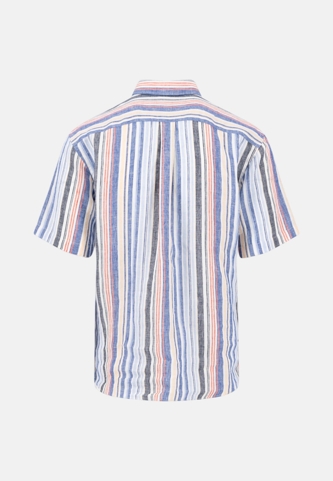 Fynch - Hatton Colourful Stripes Linen Button Down Short Sleeved Shirt Tangerine 16046041-212-M