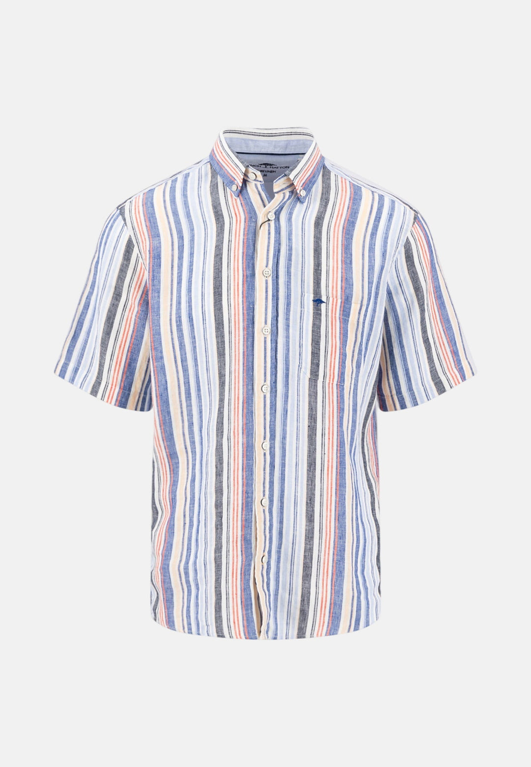Fynch - Hatton Colourful Stripes Linen Button Down Short Sleeved Shirt Tangerine 16046041-212-M