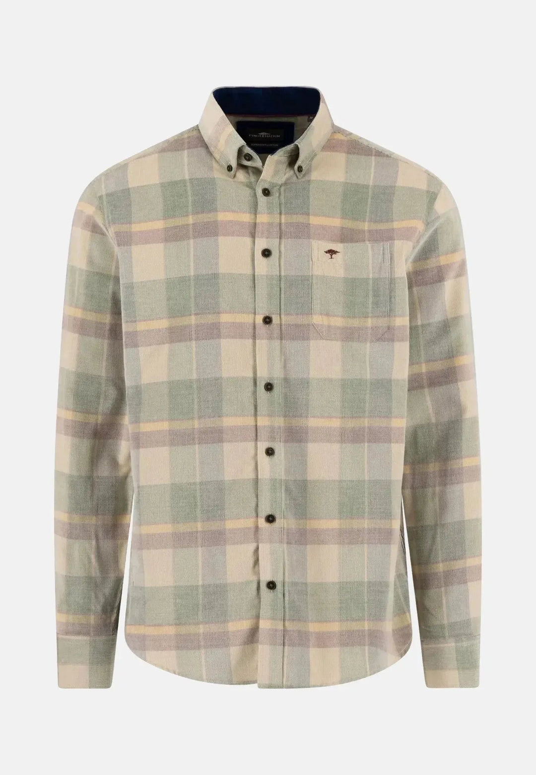 Fynch - Hatton Corduroy Check Button Down Shirt Dark Leaf - 15095590-736-M - fynch - hatton.co.uk