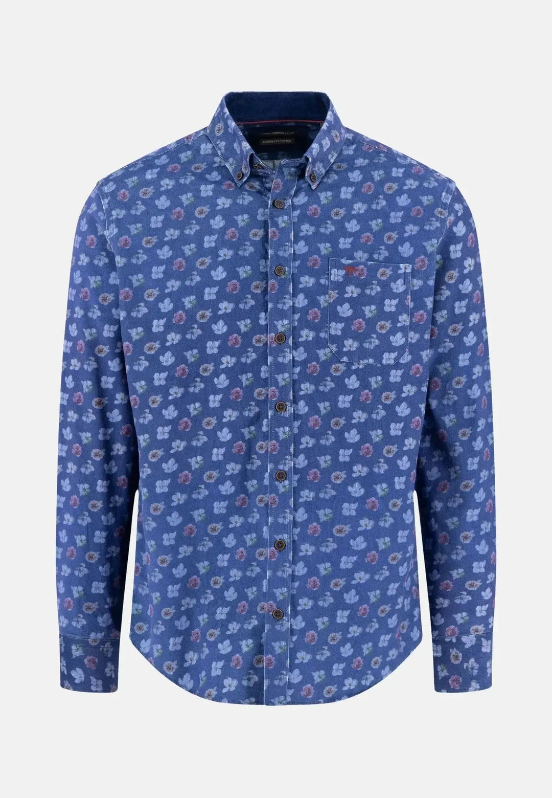 Fynch - Hatton - Corduroy Print Button Down Shirt Navy - 15095580-685-M - uk