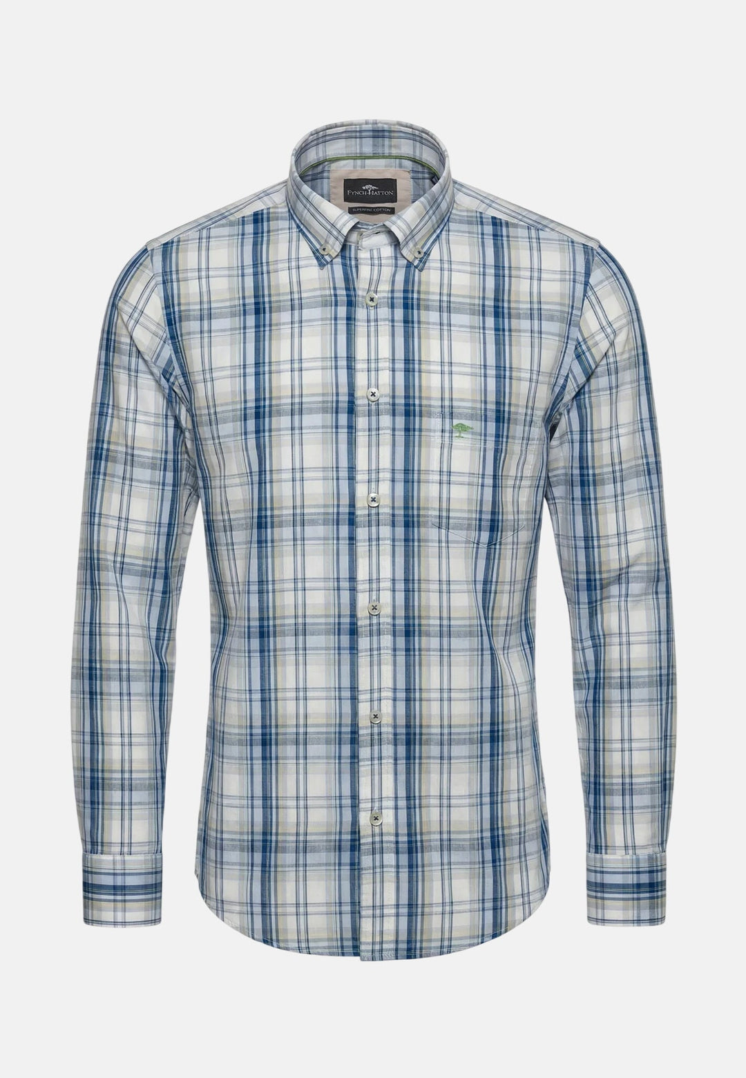 Fynch - Hatton Cotton Check Button Down Shirt Harbour Blue - 16028250-654-M - fynch - hatton.co.uk