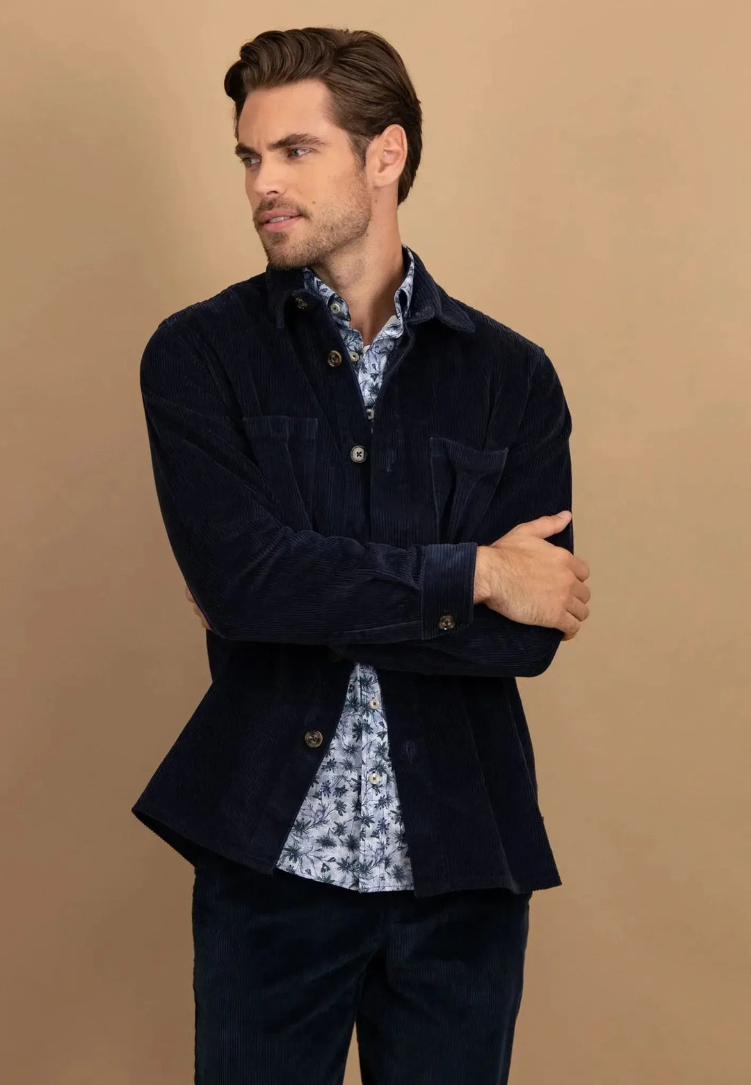 Fynch - Hatton Cotton Corduroy Overshirt Navy - 15098004-685-S - fynch - hatton.co.uk