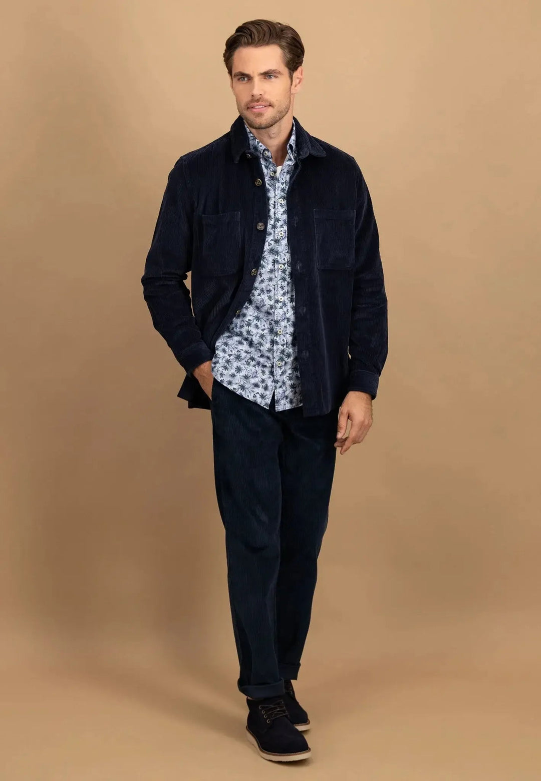 Fynch - Hatton Cotton Corduroy Overshirt Navy - 15098004-685-S - fynch - hatton.co.uk