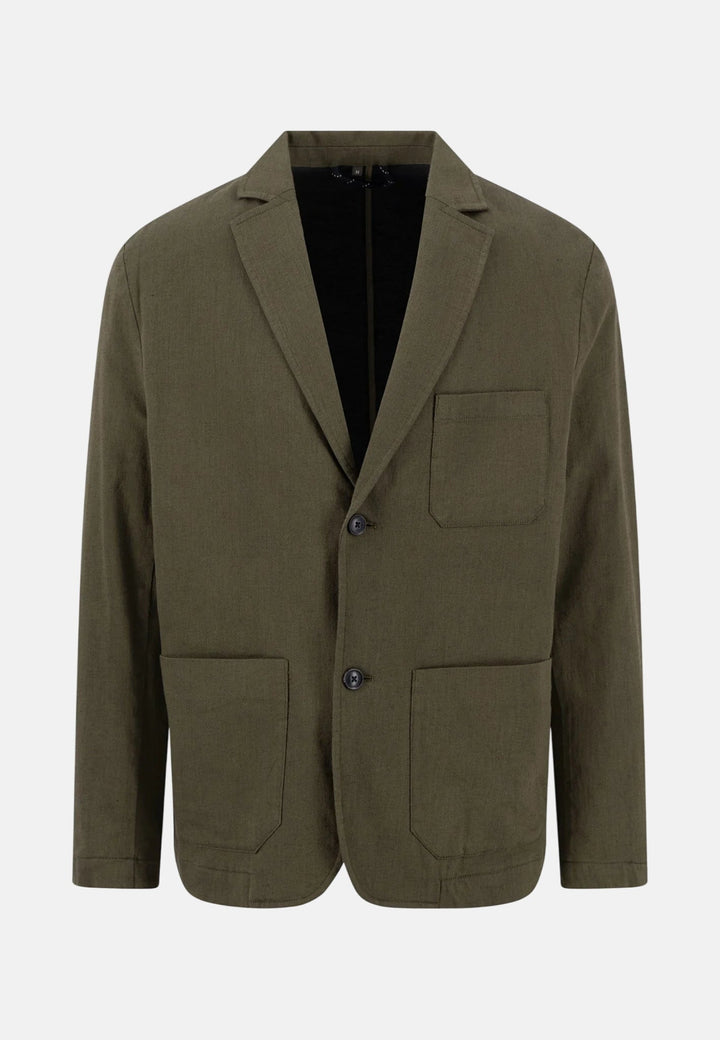 Fynch - Hatton Cotton Linen Blend Twotone Structured Blazer Dark Khaki 16032820-719-M