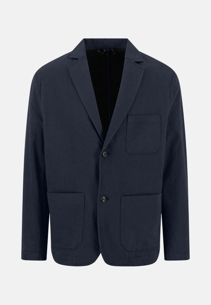 Fynch - Hatton Cotton Linen Blend Twotone Structured Blazer Dark Navy 16032820-688-M