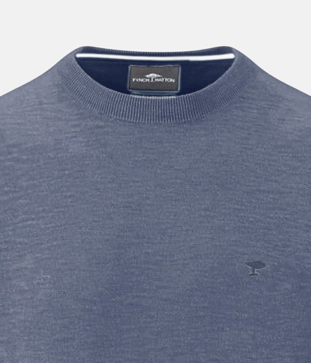 Fynch - Hatton Cotton Linen Fine Knit T-Shirt Horizon - 1603701-655-M - fynch - hatton.co.uk