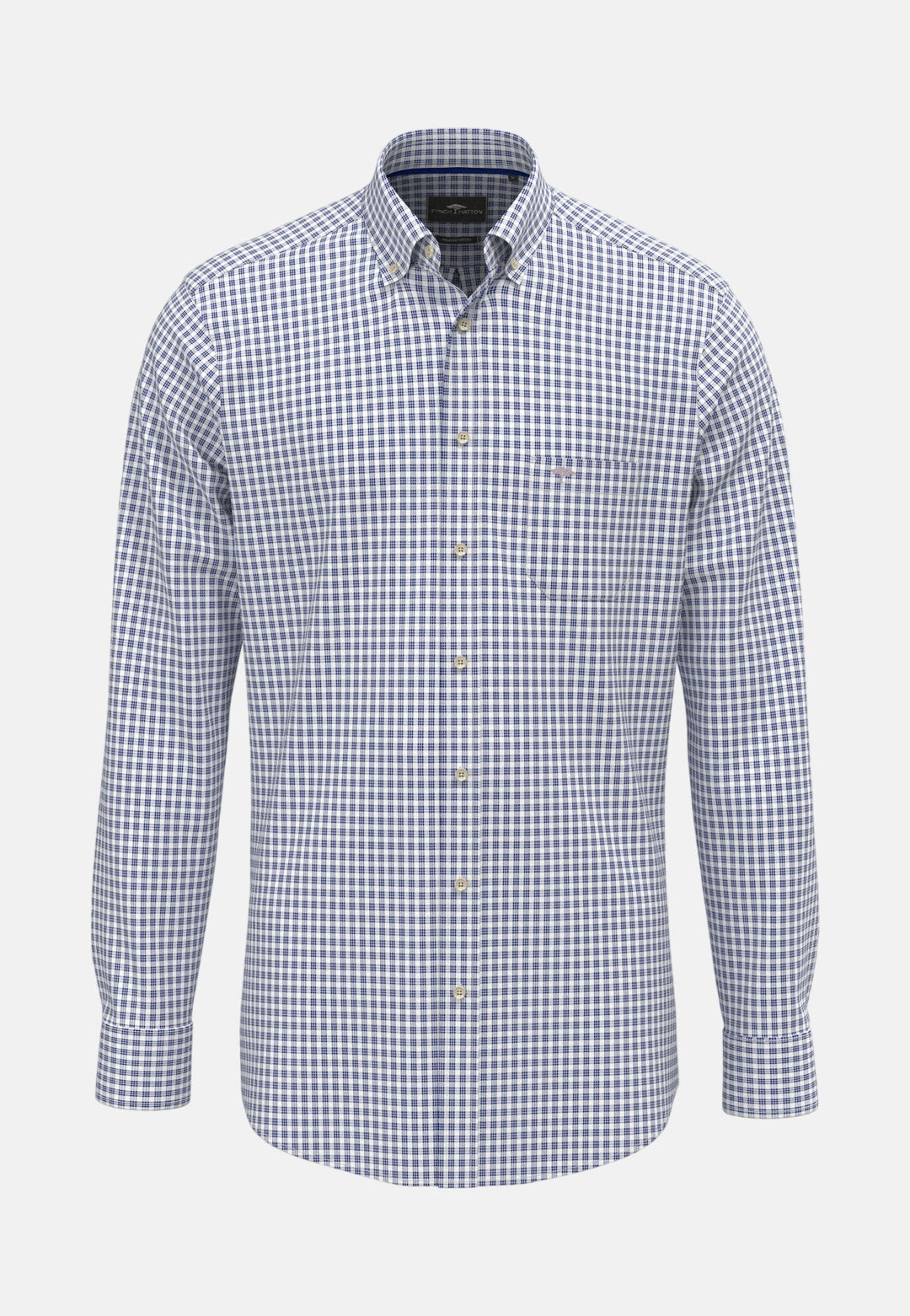 Fynch - Hatton Cotton Oxford Check Button Down Shirt Harbour Blue - 16138450-653-M - fynch - hatton.co.uk