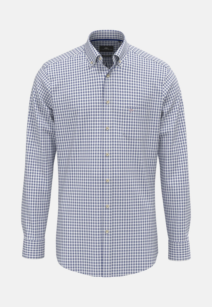 Fynch - Hatton Cotton Oxford Check Button Down Shirt Harbour Blue - 16138450-653-M - fynch - hatton.co.uk