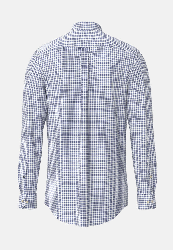 Fynch - Hatton Cotton Oxford Check Button Down Shirt Harbour Blue - 16138450-653-M - fynch - hatton.co.uk
