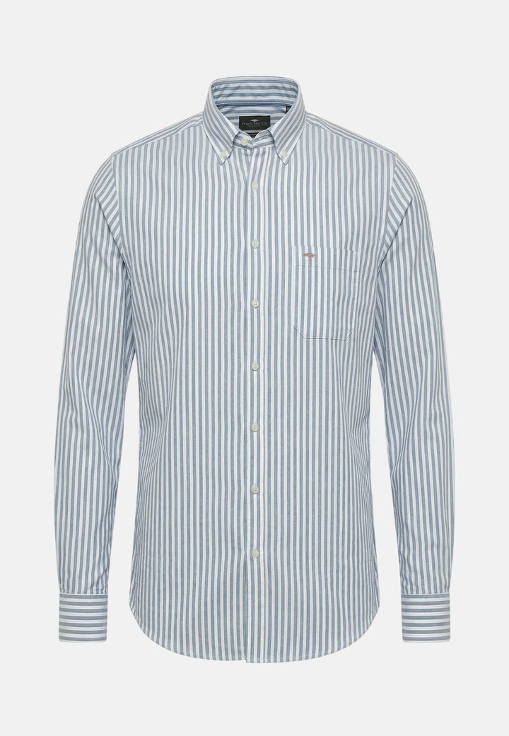 Fynch - Hatton Cotton Oxford Stripe Button Down Shirt Harbour Blue - 16138440-654-M - fynch - hatton.co.uk