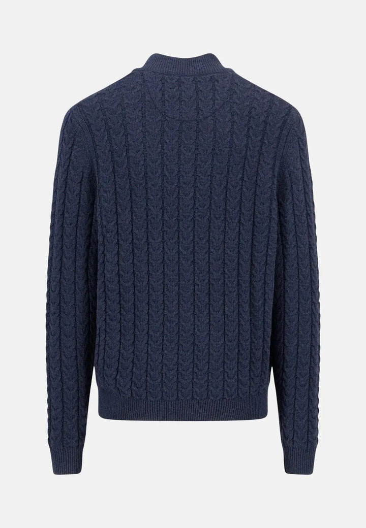 Fynch - Hatton Cotton - Wool Button Neck Cable Knit Sweater Navy 1511601-690-S