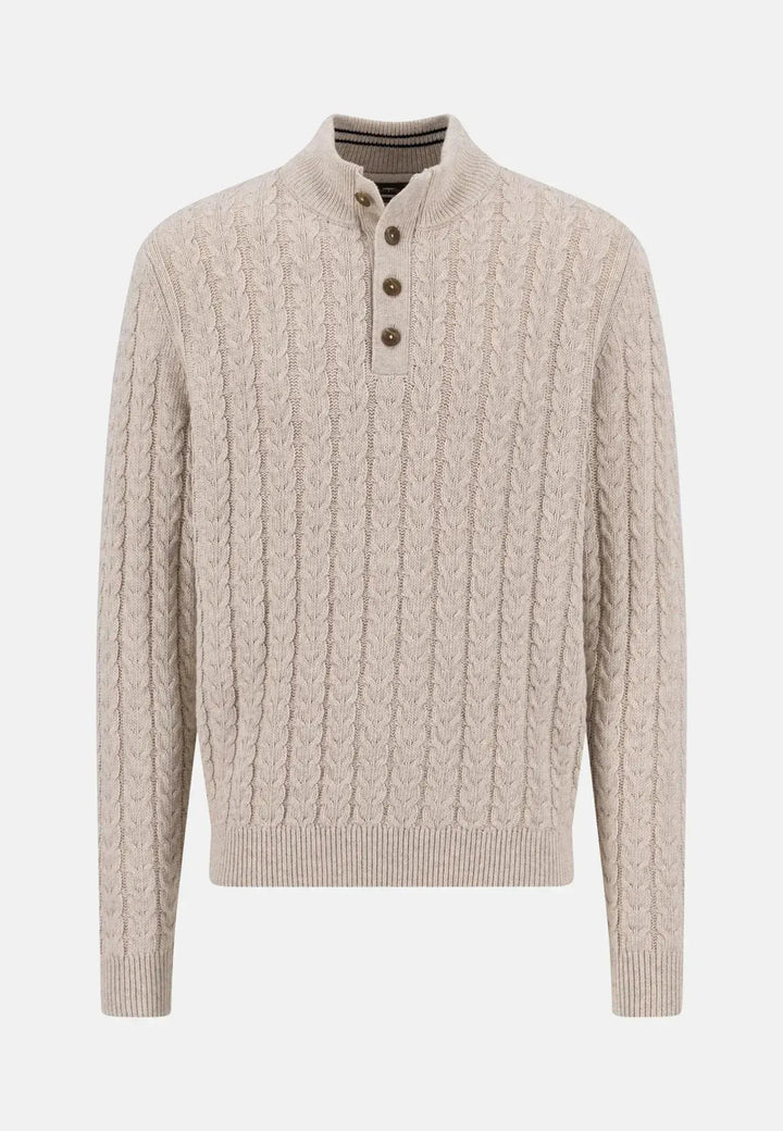 Fynch - Hatton Cotton - Wool Button Neck Cable Knit Sweater New Off - White 1511601-824-S