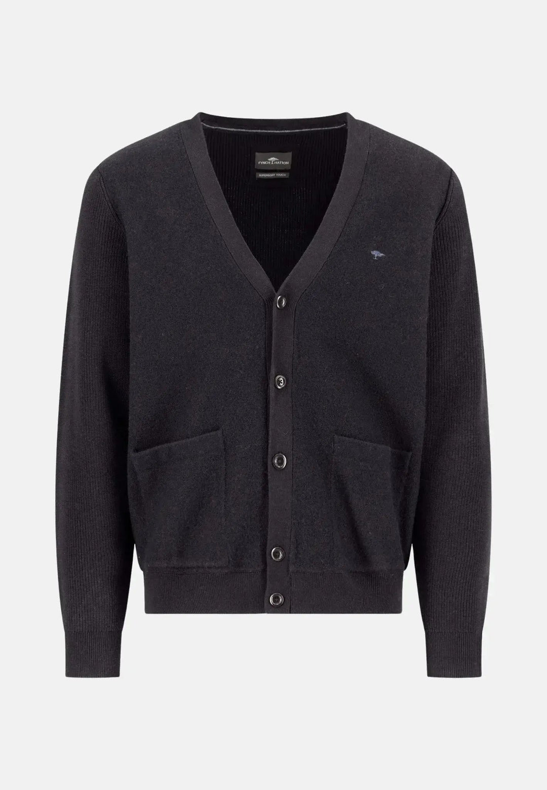 Cotton Wool Buttoned Cardigan Charcoal – FYNCH-HATTON, image 1 of 2