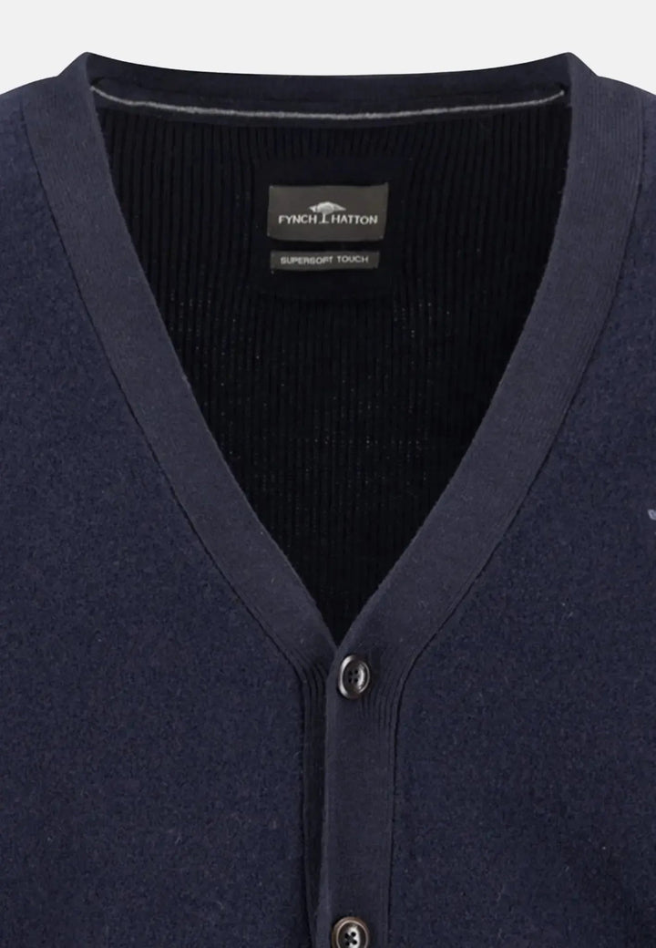 Fynch - Hatton Cotton Wool Buttoned Cardigan Navy 1509322-690-M