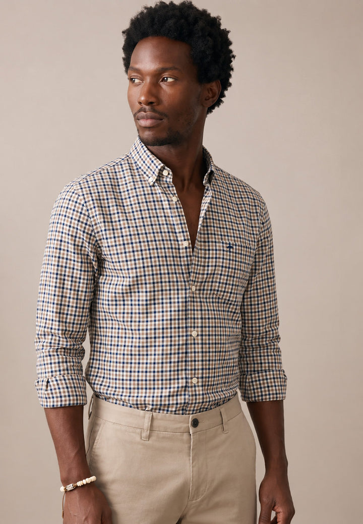 Fynch-Hatton Dobby Check Button Down Shirt Teal 16086190-673-S