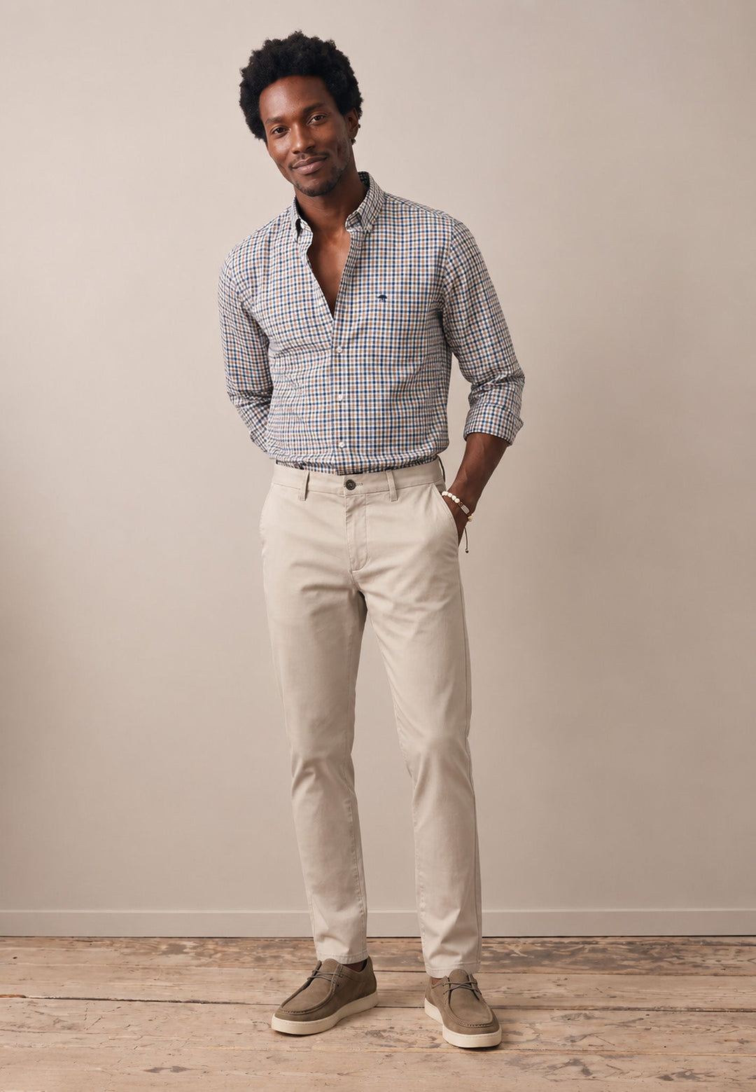 Fynch-Hatton Dobby Check Button Down Shirt Teal 16086190-673-S
