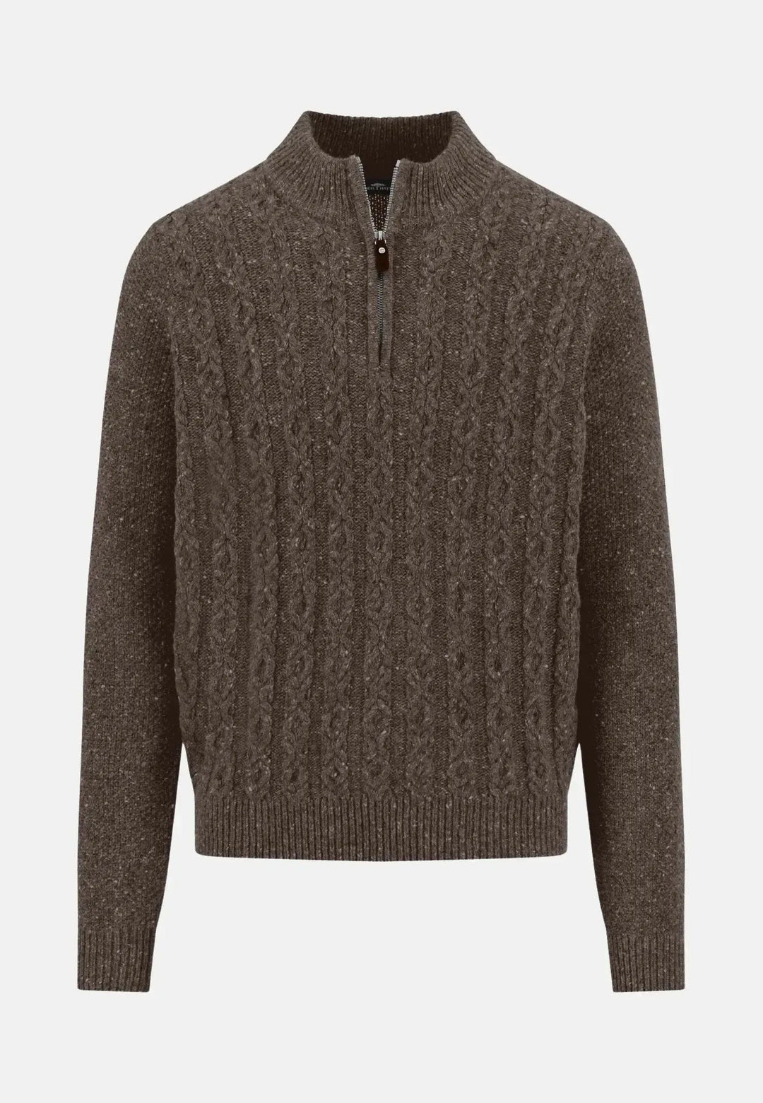 Donegal Wool 1/4 Zip Cable Knit Dark Chocolate – FYNCH-HATTON, image 1 of 3