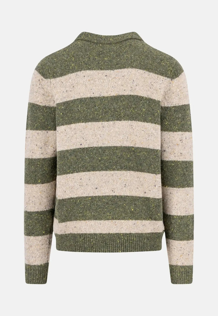 Fynch - Hatton - Donegal Wool Striped Polo Collar Knit Dark Ivy - 1510362-737-S