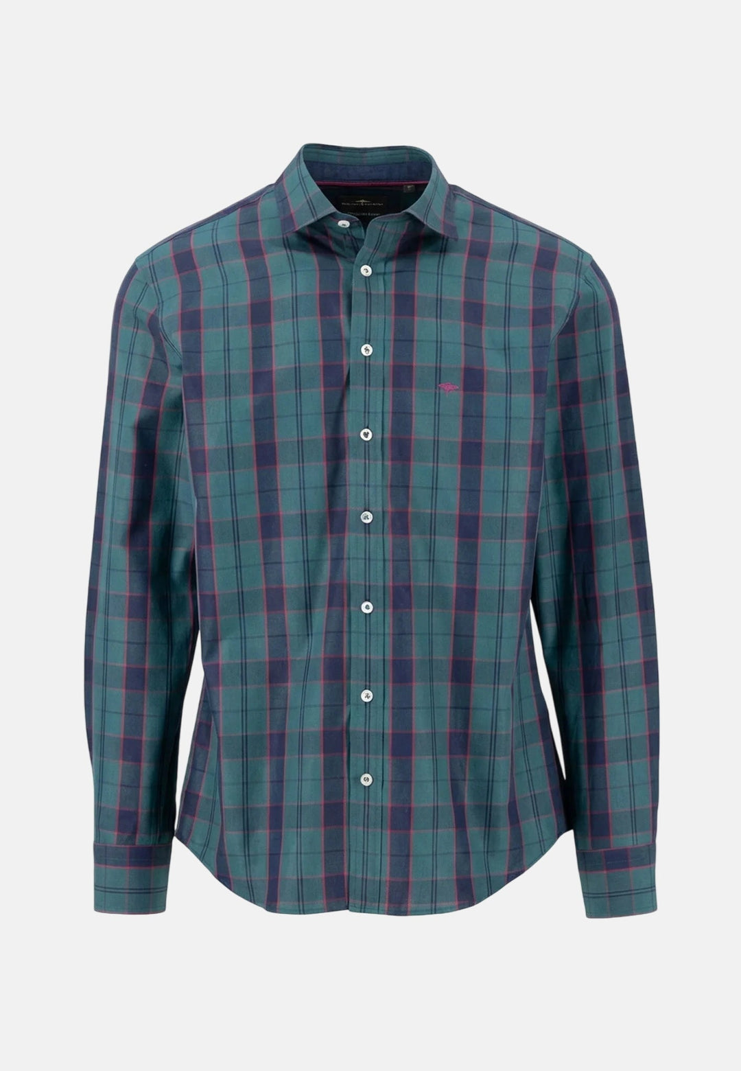 Fynch-Hatton Egyptian Poplin Check Kent Collar Shirt Teal 16089403-673-M