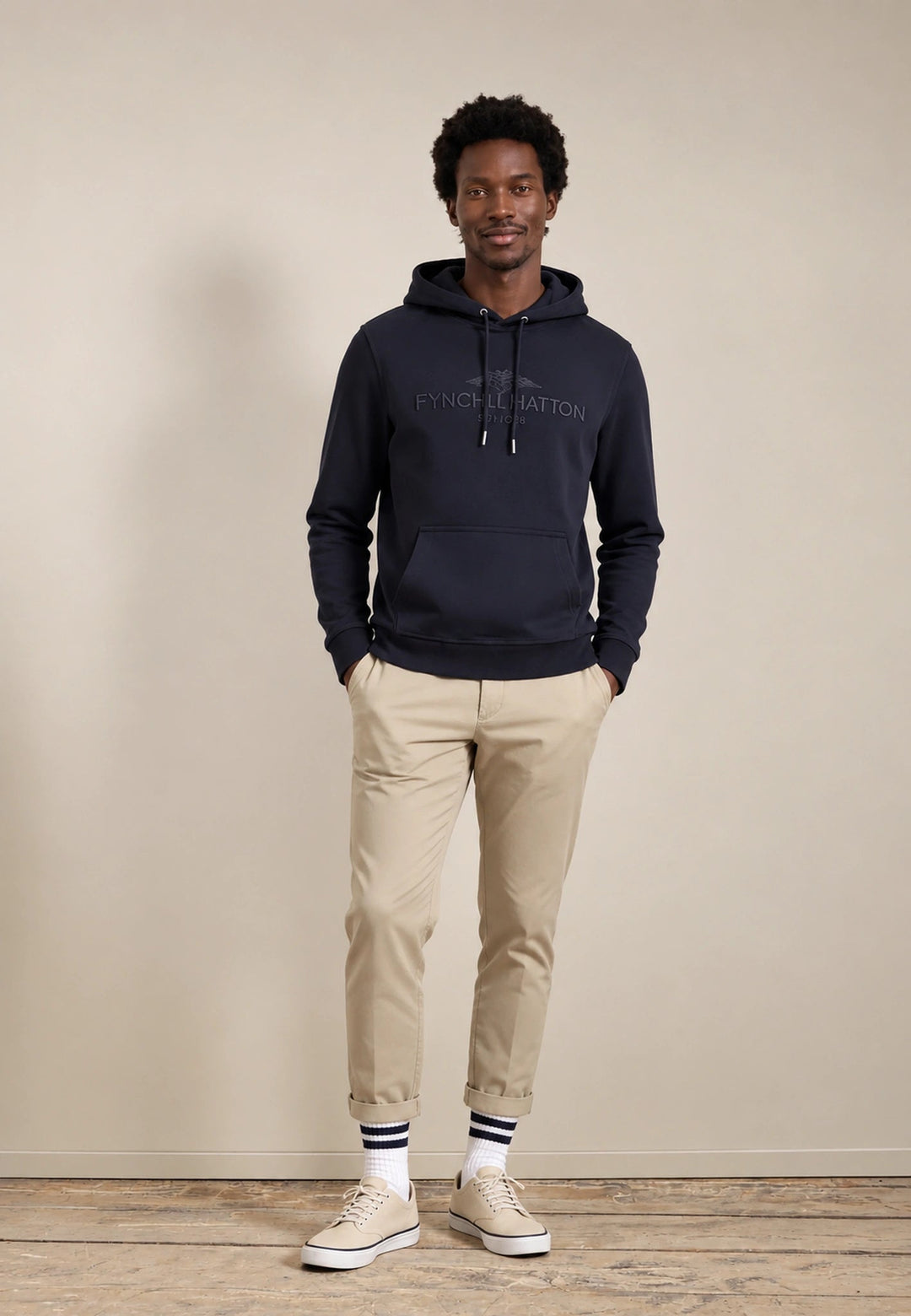 Fynch-Hatton Embroidered Logo Hoodie Navy 16141355-685-S