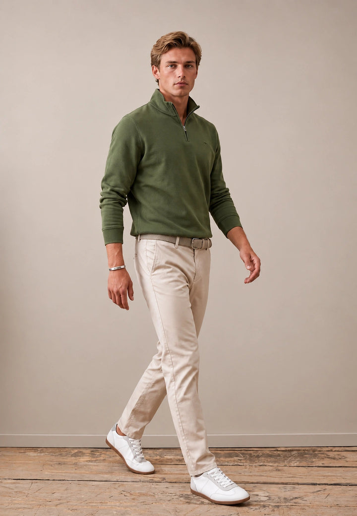 Fynch-Hatton Essential 1/4 Zip Sweatshirt Moss 16141351-748-M
