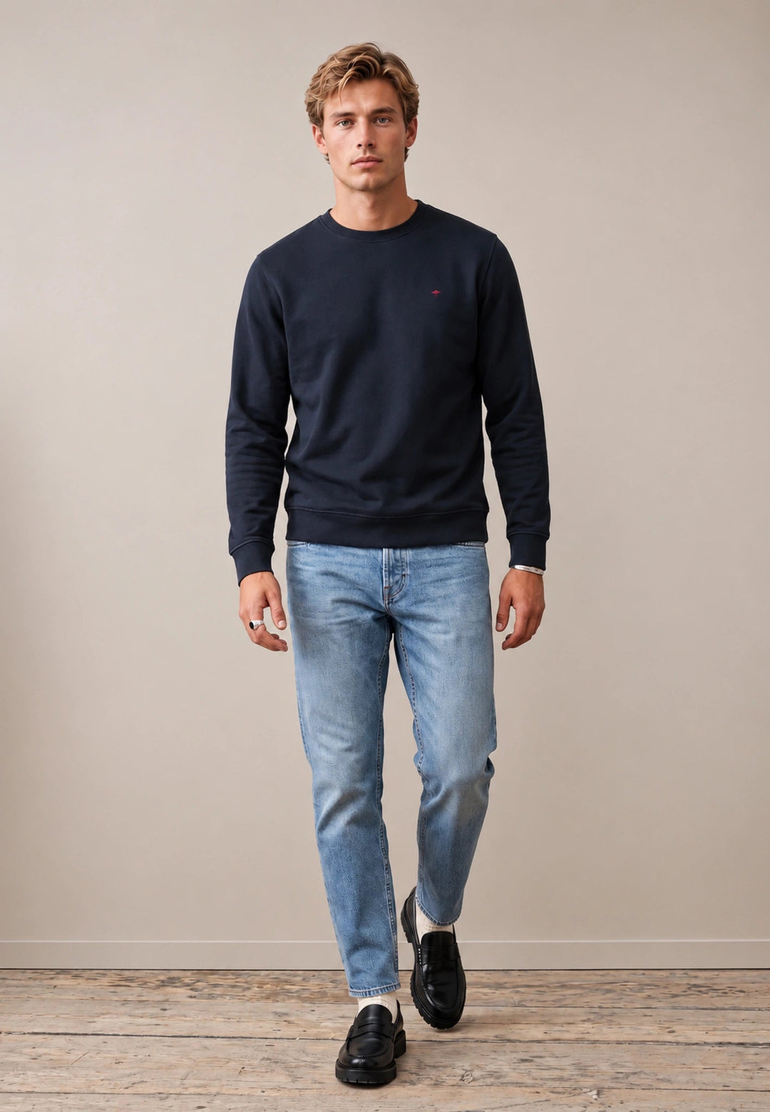Fynch-Hatton Essential Crewneck Sweatshirt Navy 16141350-685-M