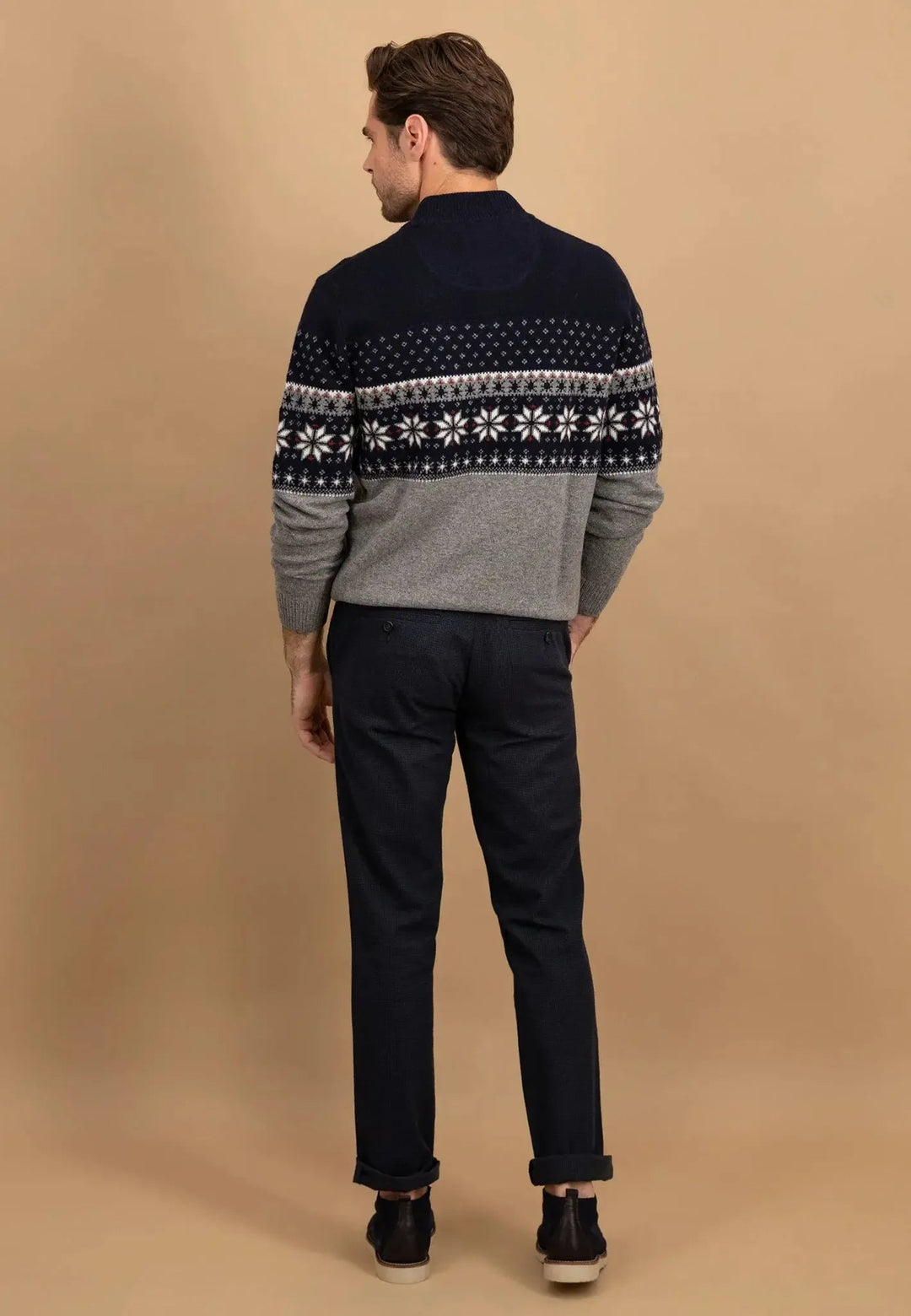 Fynch - Hatton Fair Isle Lambswool 1/4 Zip Knit Navy - 1510308-690-S - fynch - hatton.co.uk